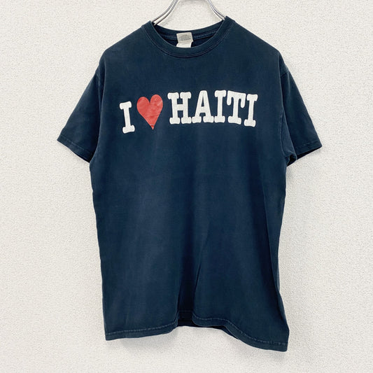GILDAN　半袖プリントTシャツ　I LOVE Tシャツ　I LOVE HAITI　黒　ブラック　Mサイズ