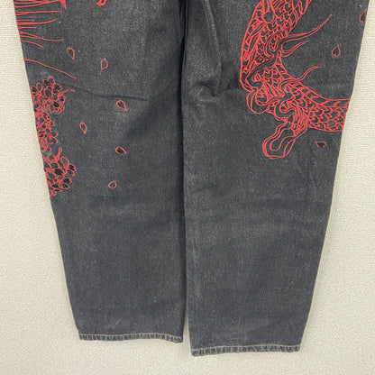 不俱戴天　フグタイテン　デニムパンツ/ジーンズ　刺繡　ジップフライ　黒　ブラック　W38サイズ