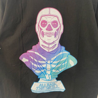 古着 used　Tultex　FORTNITE　フォートナイト　半袖プリントデザインTシャツ　キャラクター　スカル　黒　Lサイズ
