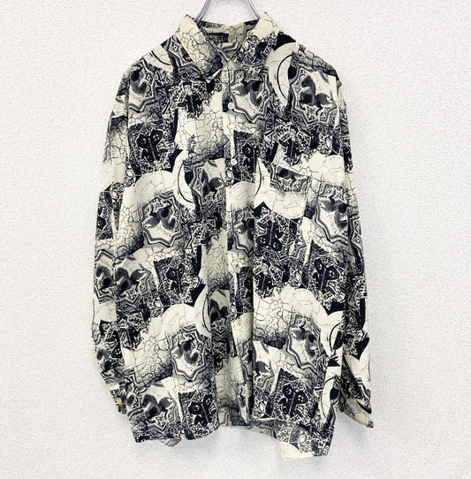 古着 used　Sciarpa　シャルパ　長袖総柄シャツ　カジュアル　個性的　ポッケ付き　レトロデザイン　Lサイズ