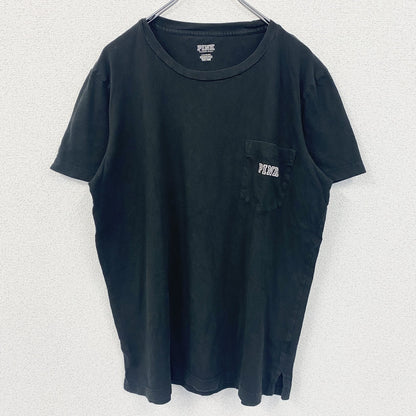 古着 used　PINK　ヴィクトリアシークレット　半袖ワンポイントTシャツ　バックプリント　胸ポケット　犬　黒　Lサイズ
