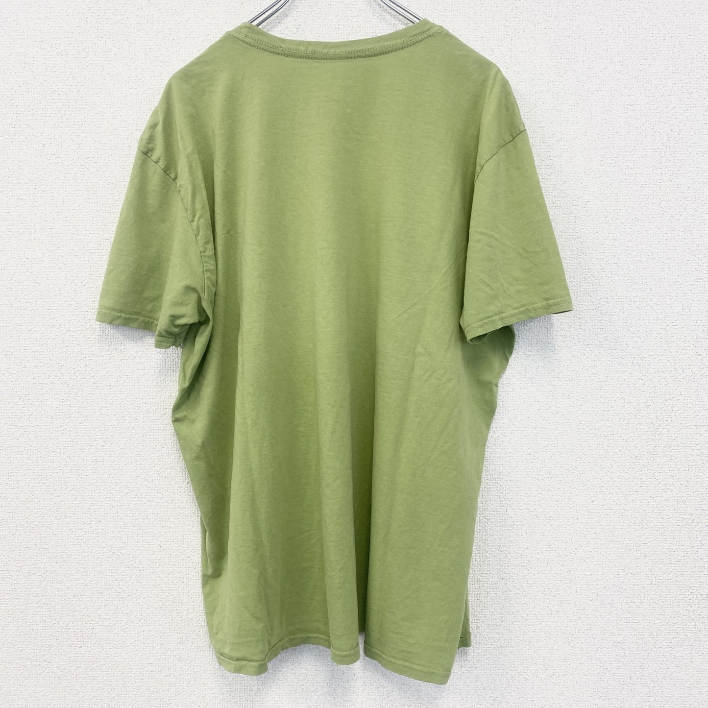 古着 used　半袖アニマルプリントTシャツ　カモノハシ　黄緑　ライトグリーン　クルーネック　レトロデザイン
