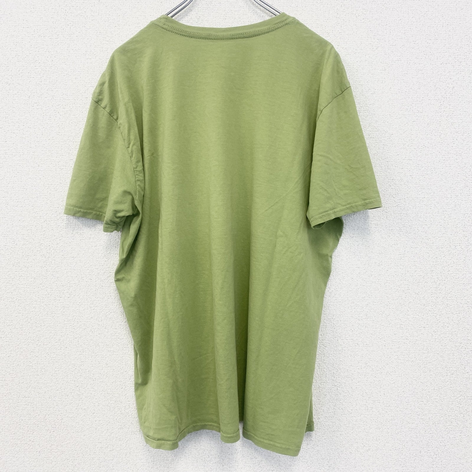 古着 used　半袖アニマルプリントTシャツ　カモノハシ　黄緑　ライトグリーン　クルーネック　レトロデザイン
