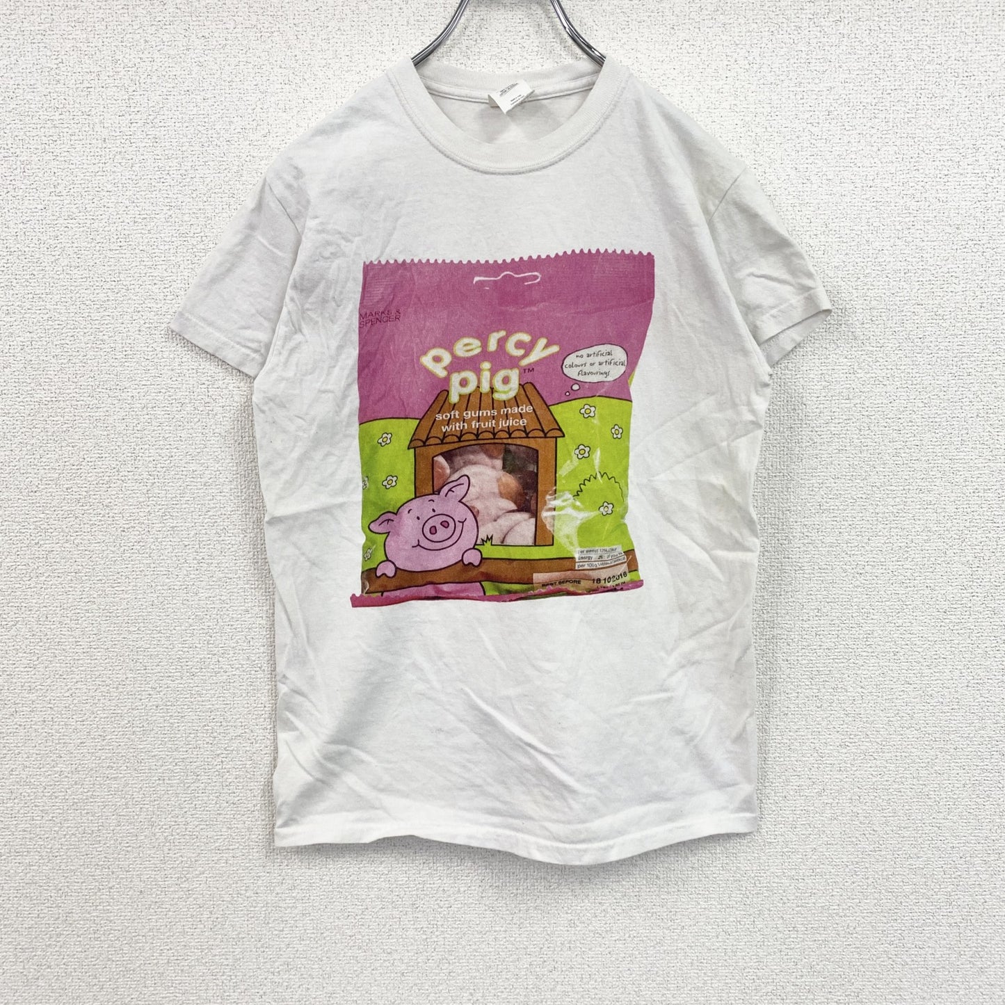 GILDAN　ギルダン　半袖プリントアニマルTシャツ　フォトTシャツ　豚　誰やねん　白　ホワイト　Sサイズ