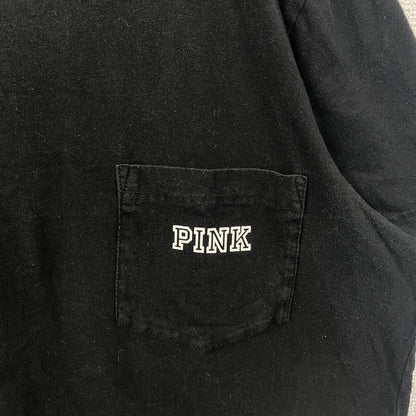 古着 used　PINK　ヴィクトリアシークレット　半袖ワンポイントTシャツ　バックプリント　胸ポケット　犬　黒　Lサイズ