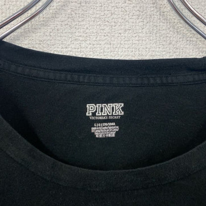 古着 used　PINK　ヴィクトリアシークレット　半袖ワンポイントTシャツ　バックプリント　胸ポケット　犬　黒　Lサイズ