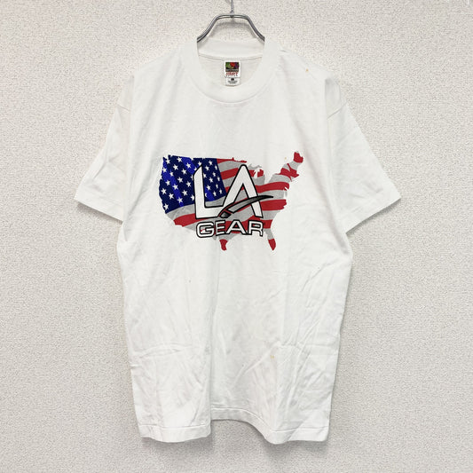 90s　FRUIT OF THE LOOM　半袖プリントＴシャツ　星条旗　シングルステッチ　ヴィンテージ　白　ホワイト　Lサイズ