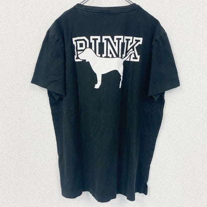 古着 used　PINK　ヴィクトリアシークレット　半袖ワンポイントTシャツ　バックプリント　胸ポケット　犬　黒　Lサイズ