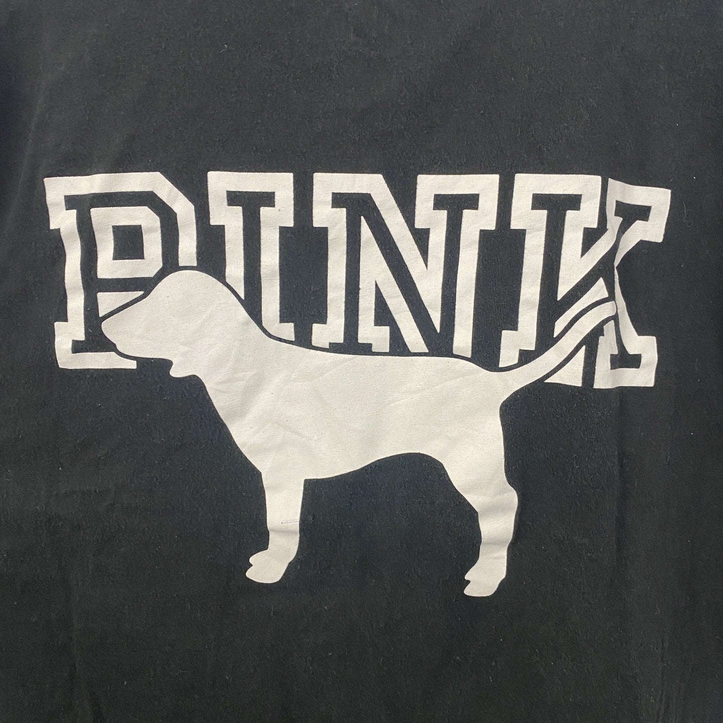 古着 used　PINK　ヴィクトリアシークレット　半袖ワンポイントTシャツ　バックプリント　胸ポケット　犬　黒　Lサイズ