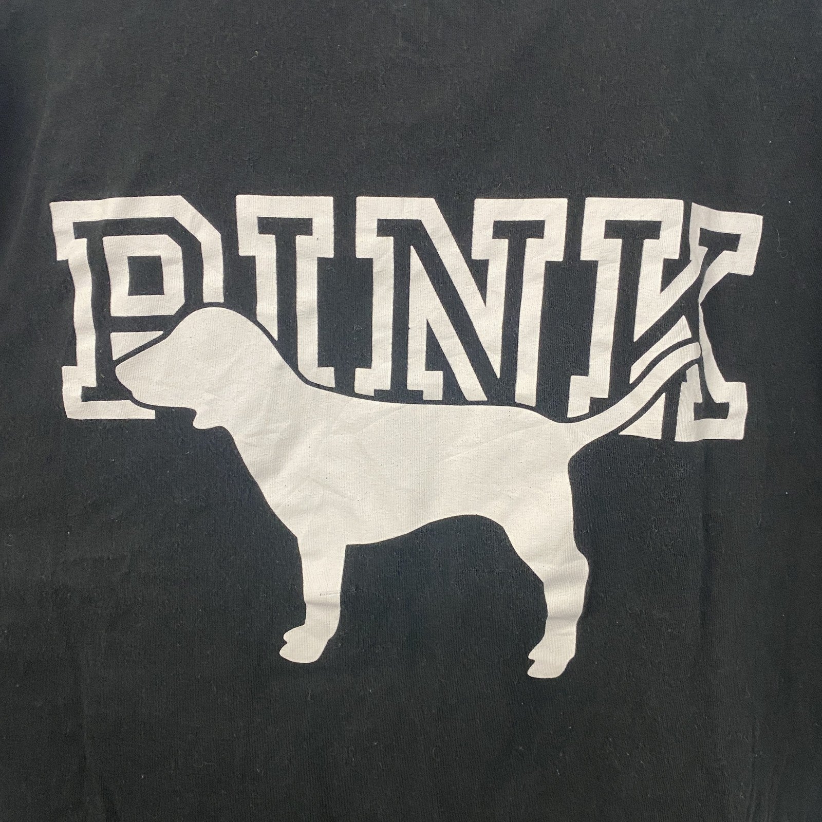 古着 used　PINK　ヴィクトリアシークレット　半袖ワンポイントTシャツ　バックプリント　胸ポケット　犬　黒　Lサイズ