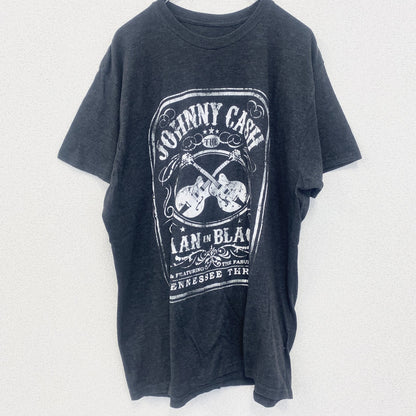 古着 used　半袖バンドプリントTシャツ　ジョニーキャッシュ　灰色　ダークグレー　クルーネック　レトロデザイン　2XLサイズ
