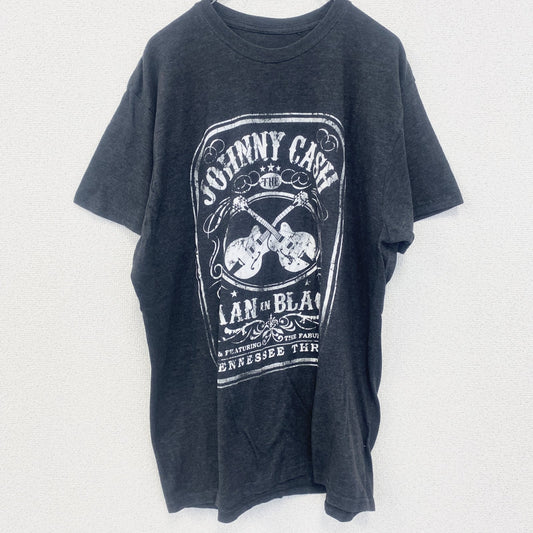 古着 used　半袖バンドプリントTシャツ　ジョニーキャッシュ　灰色　ダークグレー　クルーネック　レトロデザイン　2XLサイズ