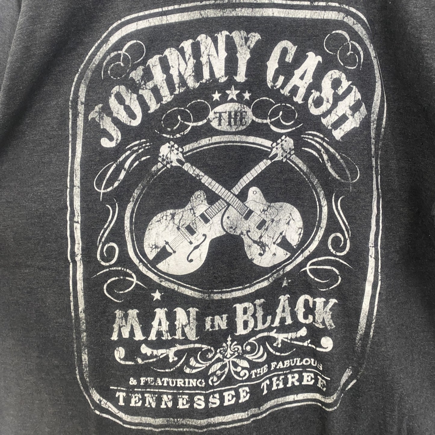 古着 used　半袖バンドプリントTシャツ　ジョニーキャッシュ　灰色　ダークグレー　クルーネック　レトロデザイン　2XLサイズ
