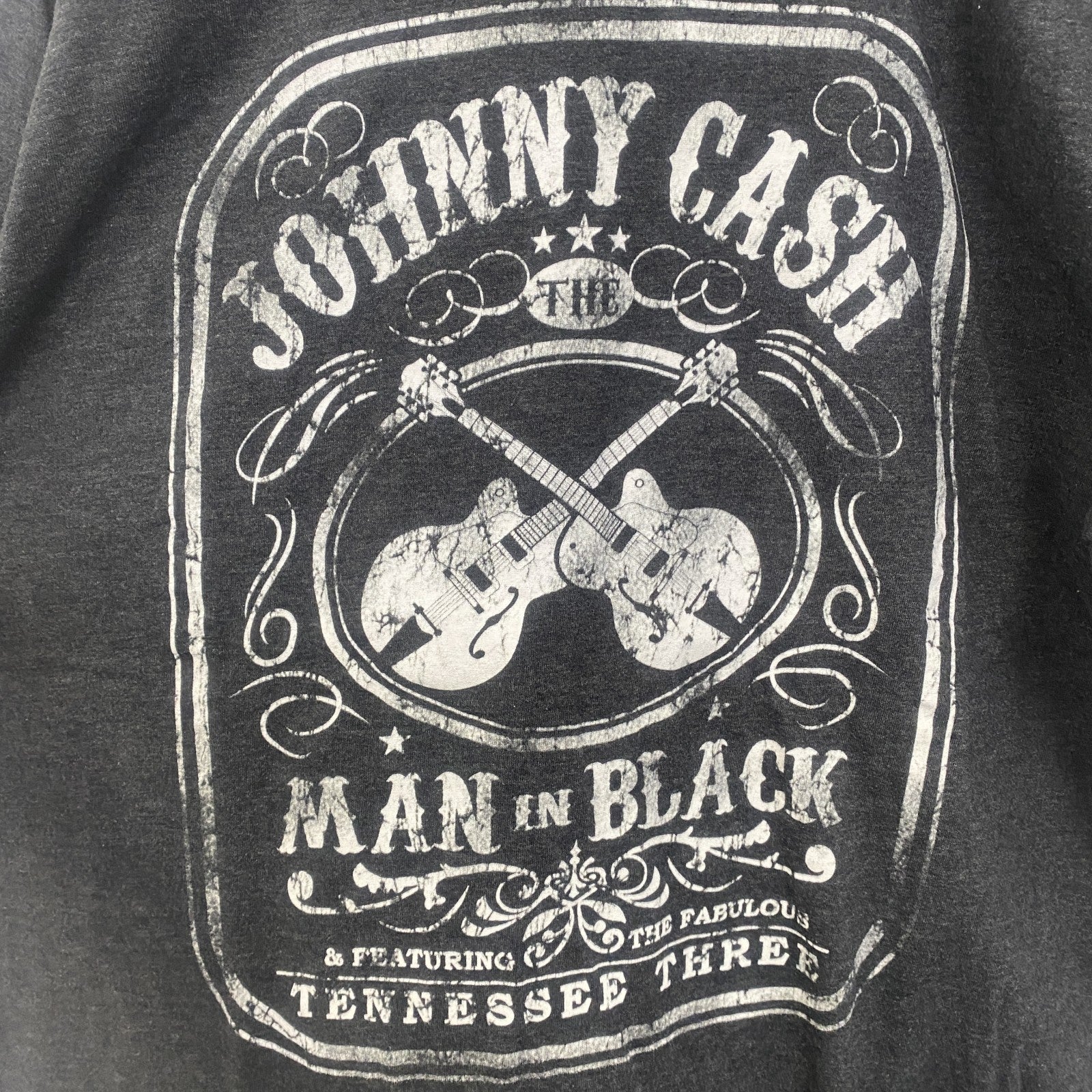 古着 used　半袖バンドプリントTシャツ　ジョニーキャッシュ　灰色　ダークグレー　クルーネック　レトロデザイン　2XLサイズ
