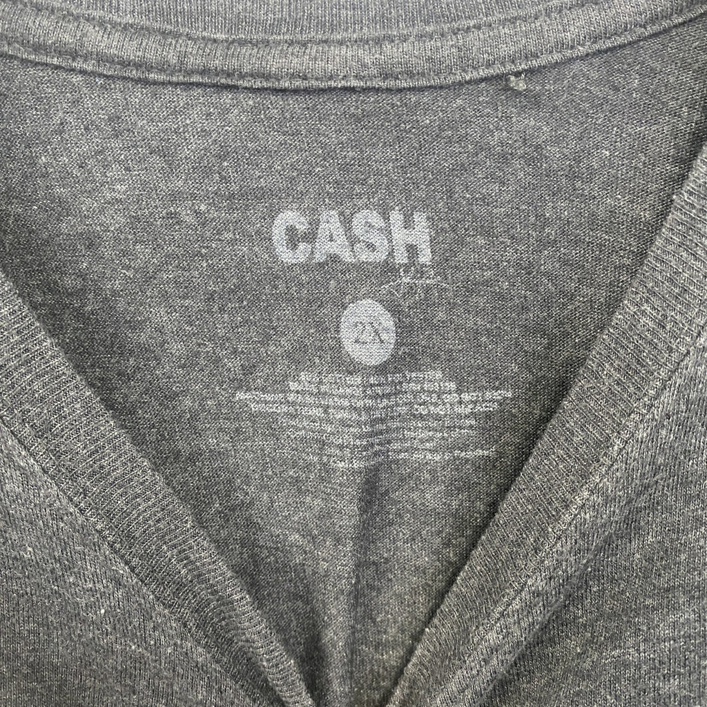 古着 used　半袖バンドプリントTシャツ　ジョニーキャッシュ　灰色　ダークグレー　クルーネック　レトロデザイン　2XLサイズ