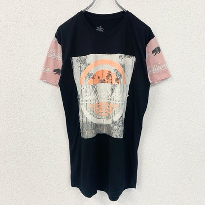 古着 used　VIBES　半袖プリントデザインTシャツ　サンタモニカ　クルーネック　レトロ　黒　ブラック　Mサイズ