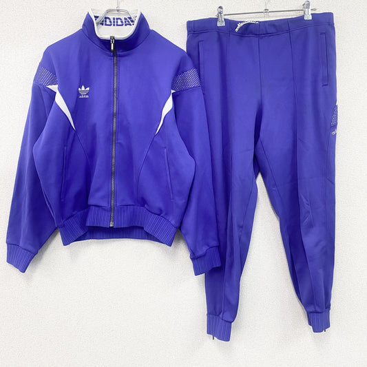 adidas　アディダス　デサント　ジャージセットアップ　トラックジャケット　トラックパンツ　トレフォイルロゴ　刺繍ロゴ　紫　パープル