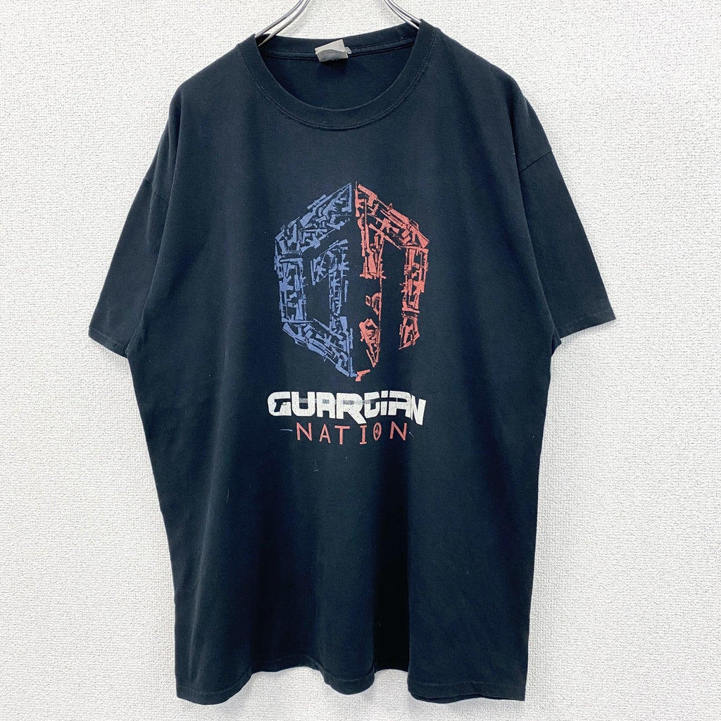 PORT&COMPANY　半袖プリントTシャツ　Guardian Nation　両面プリント　企業ロゴ　黒　ブラック　XLサイズ
