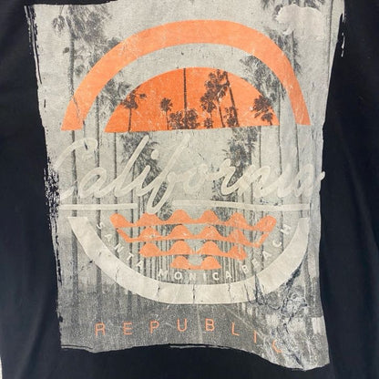 古着 used　VIBES　半袖プリントデザインTシャツ　サンタモニカ　クルーネック　レトロ　黒　ブラック　Mサイズ