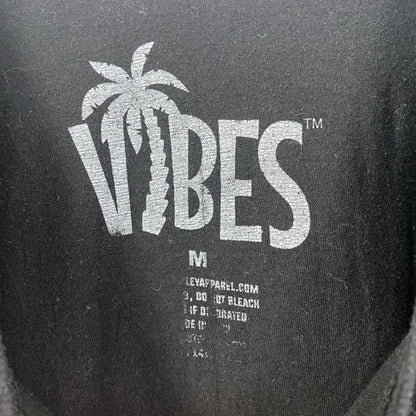 古着 used　VIBES　半袖プリントデザインTシャツ　サンタモニカ　クルーネック　レトロ　黒　ブラック　Mサイズ
