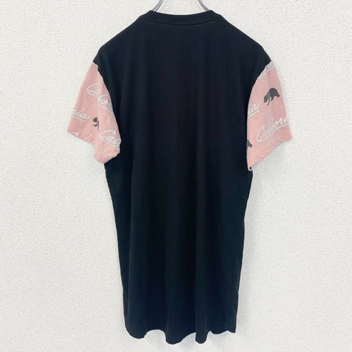 古着 used　VIBES　半袖プリントデザインTシャツ　サンタモニカ　クルーネック　レトロ　黒　ブラック　Mサイズ