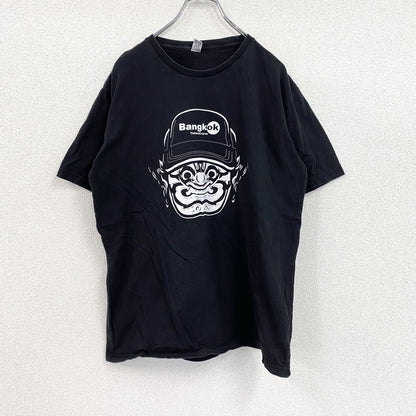 Cotton　半袖プリントTシャツ　黒　ブラック　XLサイズ