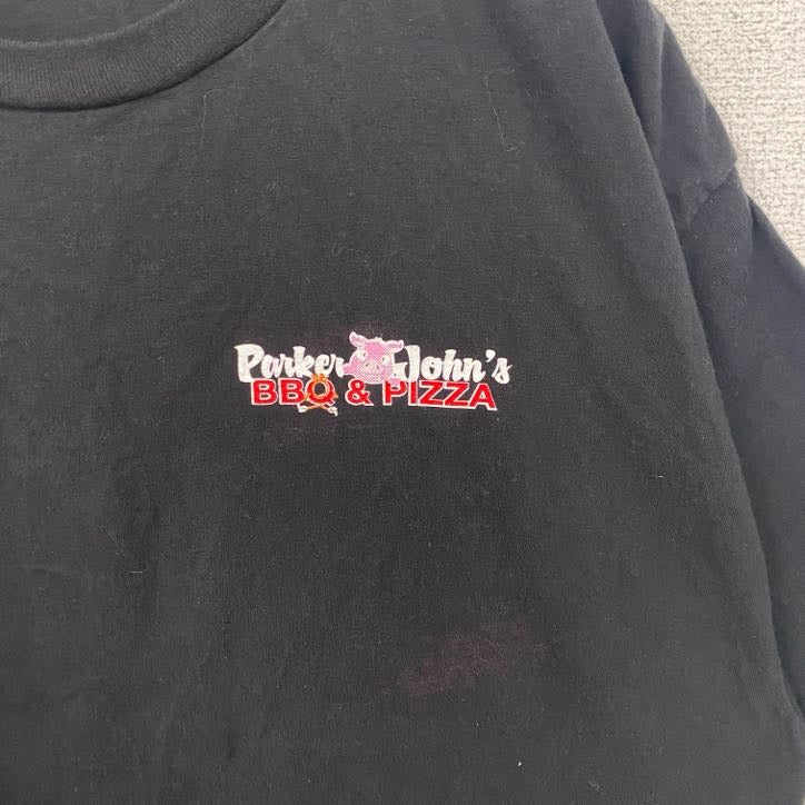 古着 used　Hanes　ヘインズ　BEEFY-T　半袖デザインTシャツ　バックプリント　豚　PIG　黒　春夏服　Lサイズ