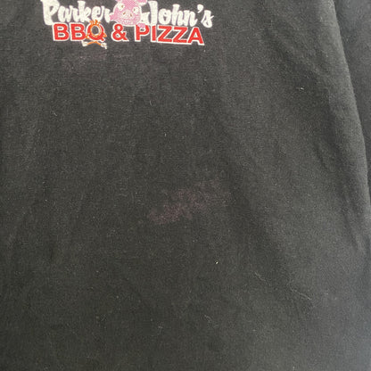 古着 used　Hanes　ヘインズ　BEEFY-T　半袖デザインTシャツ　バックプリント　豚　PIG　黒　春夏服　Lサイズ