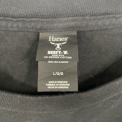 古着 used　Hanes　ヘインズ　BEEFY-T　半袖デザインTシャツ　バックプリント　豚　PIG　黒　春夏服　Lサイズ