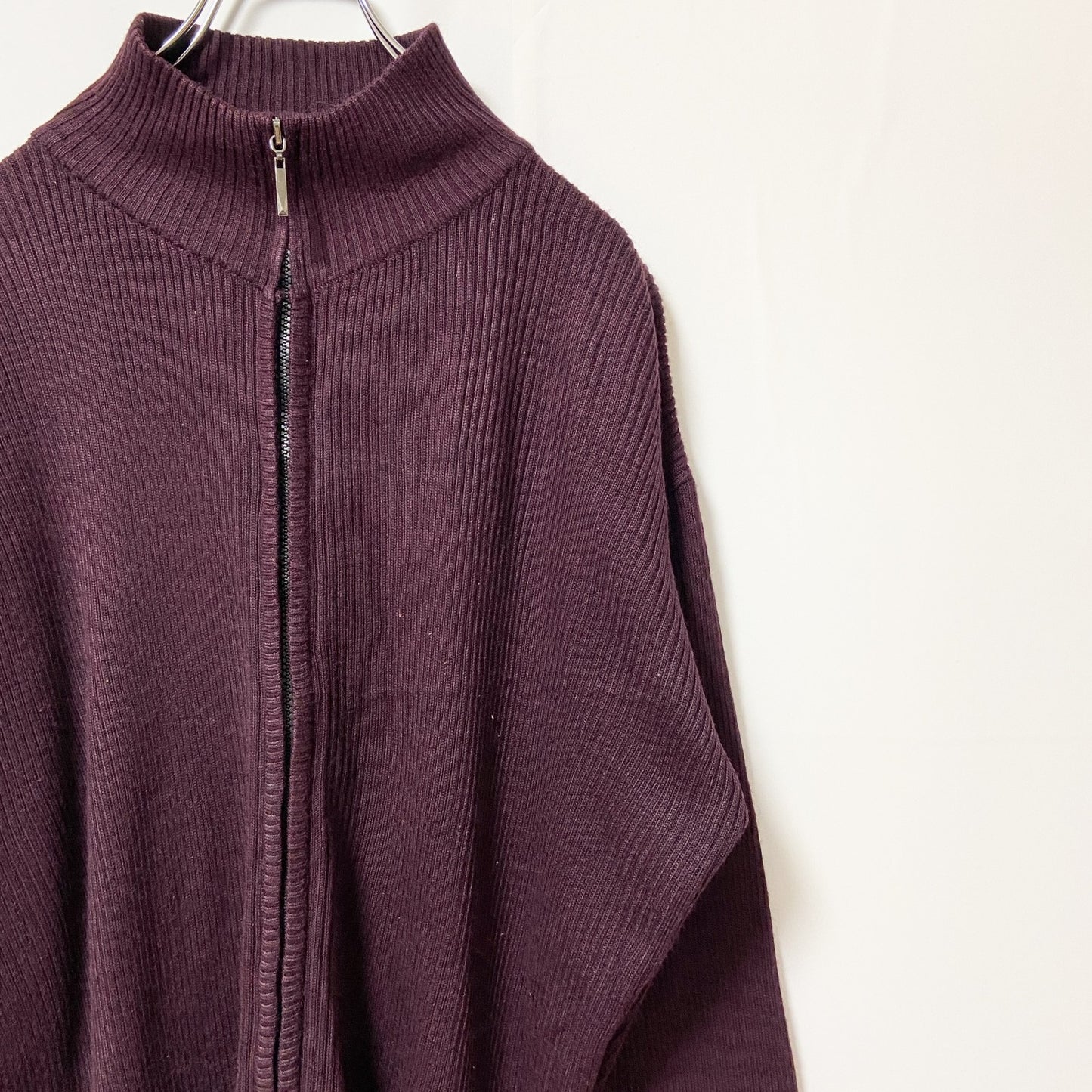 古着 used　UNTIED　長袖ドライバーズニット　セーター　ハイネック　ワインレッド　秋冬服　ビッグシルエット　XLサイズ