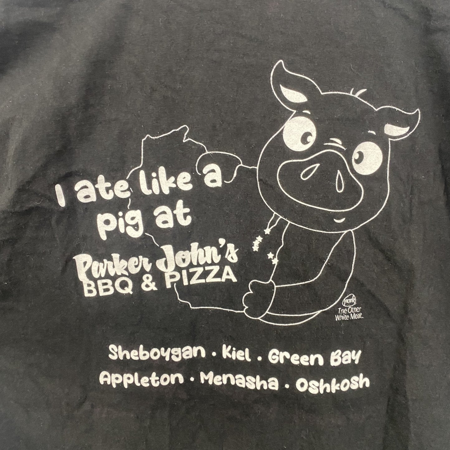 古着 used　Hanes　ヘインズ　BEEFY-T　半袖デザインTシャツ　バックプリント　豚　PIG　黒　春夏服　Lサイズ