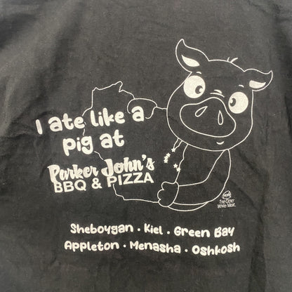 古着 used　Hanes　ヘインズ　BEEFY-T　半袖デザインTシャツ　バックプリント　豚　PIG　黒　春夏服　Lサイズ