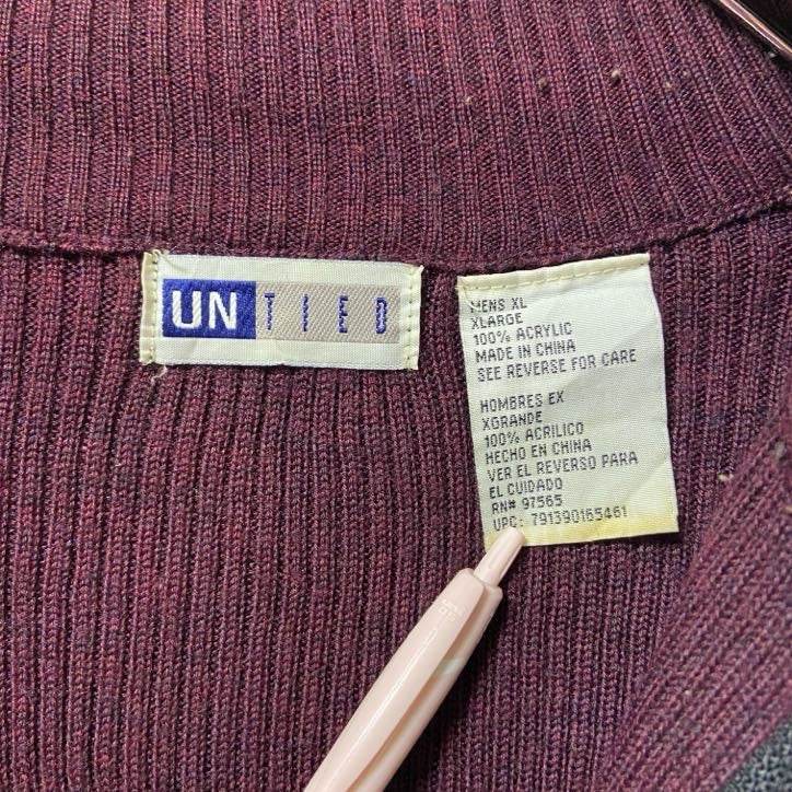 古着 used　UNTIED　長袖ドライバーズニット　セーター　ハイネック　ワインレッド　秋冬服　ビッグシルエット　XLサイズ