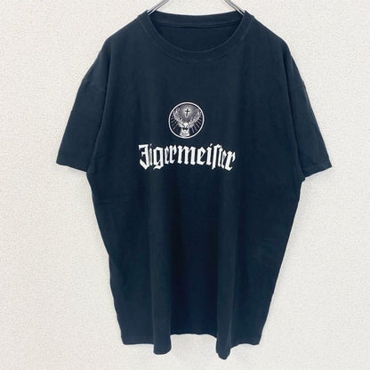 古着 used　半袖プリントデザインTシャツ　イエーガーマイスター　リキュール　クルーネック　レトロ　黒　ブラック
