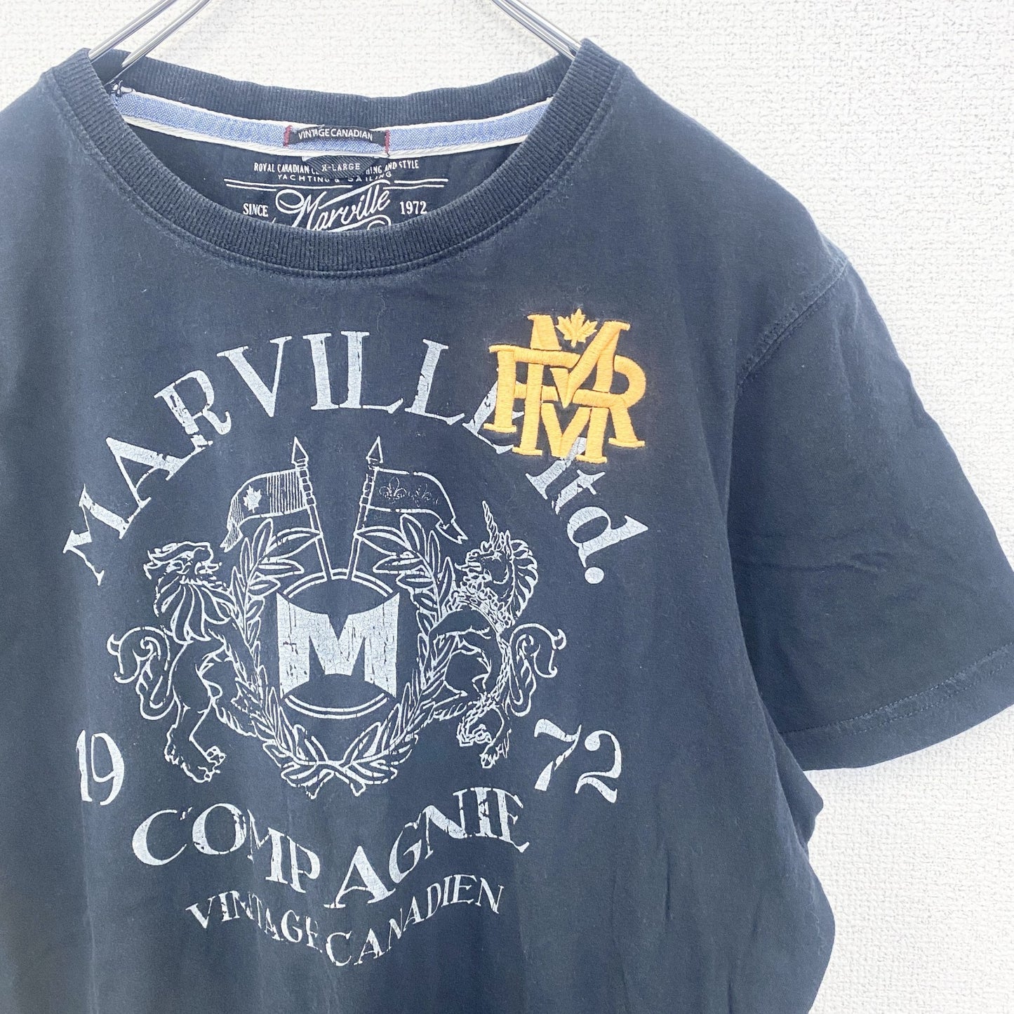 MARVILLE　半袖プリントTシャツ　アーチプリント　4連プリント　刺繍ロゴ　黒　ブラック　XLサイズ