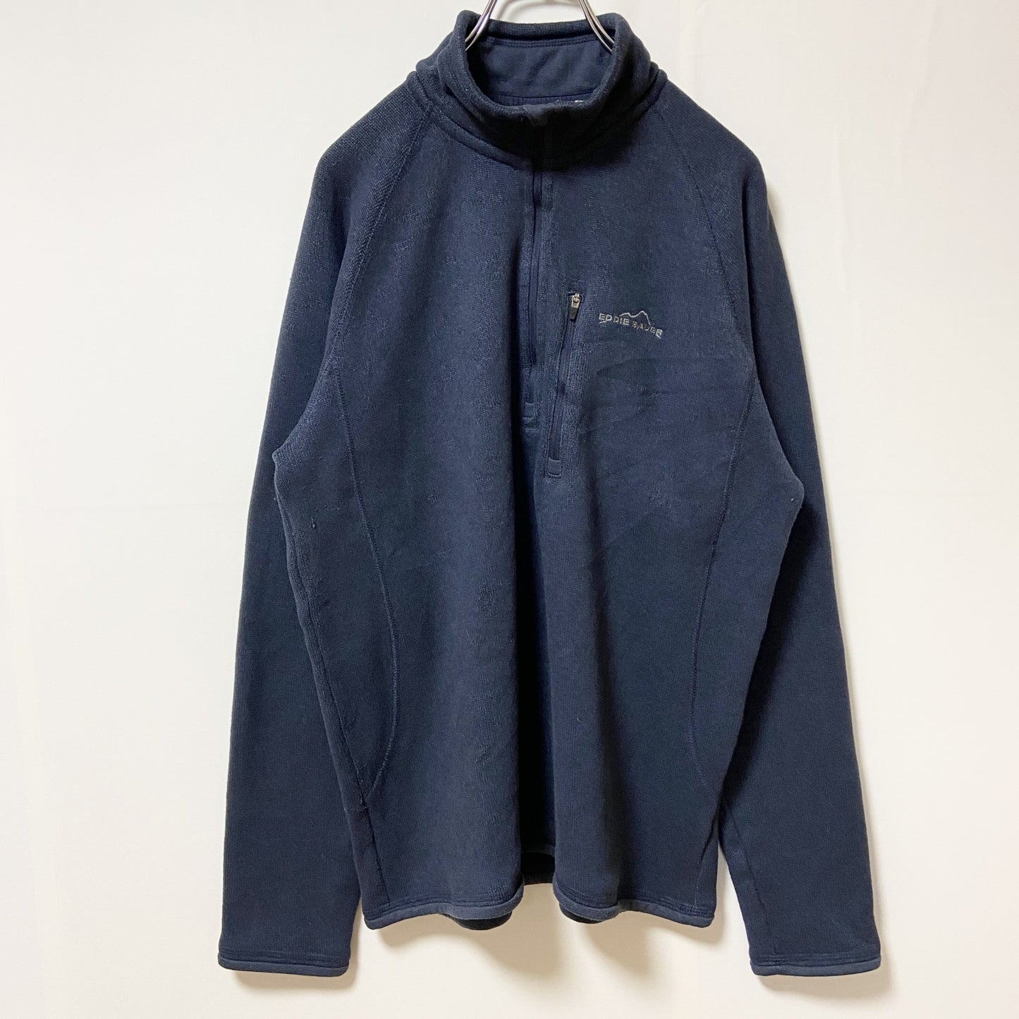 EDDIE BAUER　エディバウアー　ワンポイント刺繍フリース　ハイネックブルゾン　ネイビー　秋冬服　Lサイズ