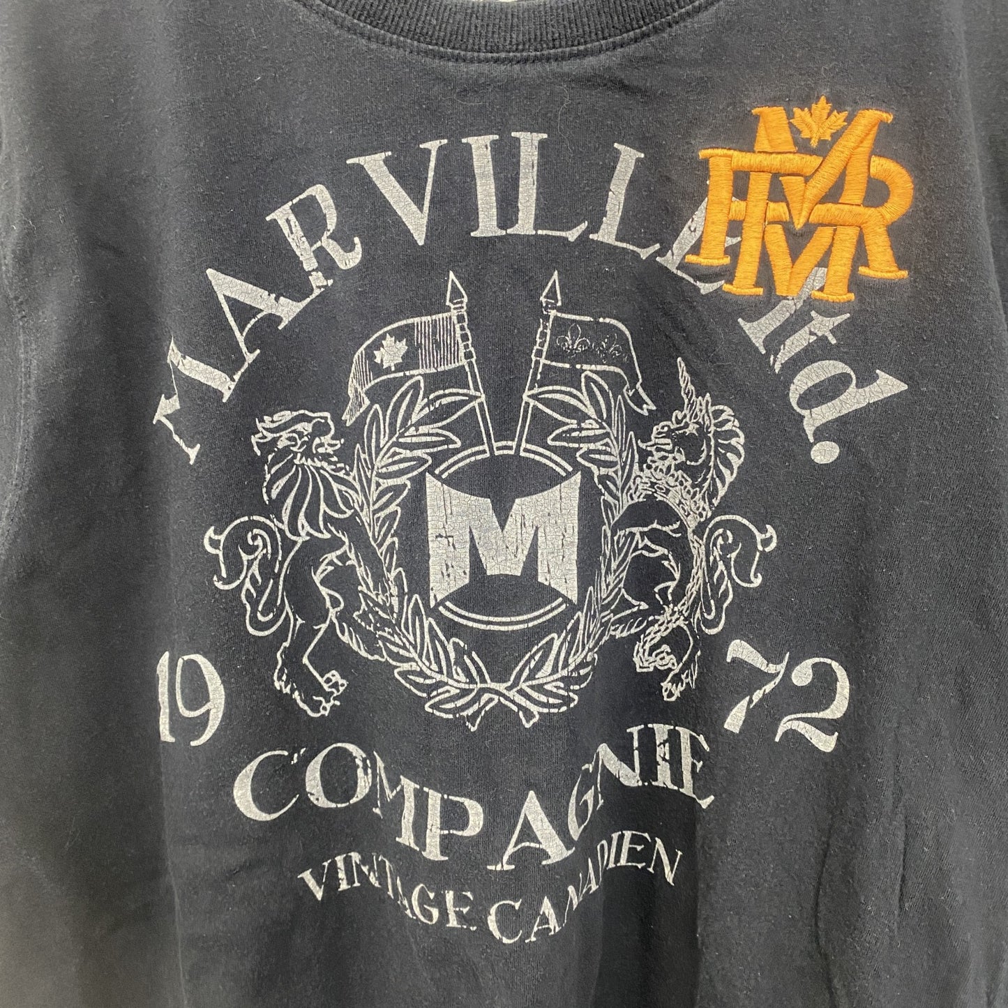 MARVILLE　半袖プリントTシャツ　アーチプリント　4連プリント　刺繍ロゴ　黒　ブラック　XLサイズ