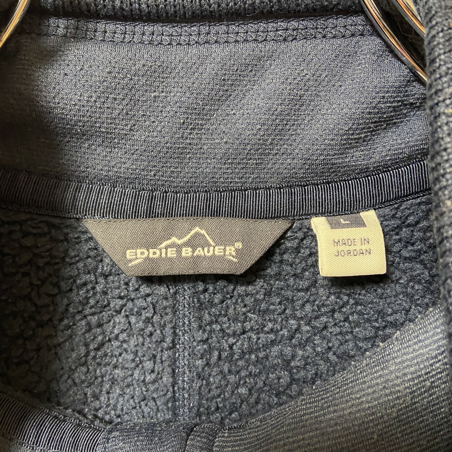 EDDIE BAUER　エディバウアー　ワンポイント刺繍フリース　ハイネックブルゾン　ネイビー　秋冬服　Lサイズ
