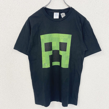 古着 used　Minecraft　マインクラフト　半袖ゲームプリントTシャツ　クルーネック　レトロ　キャラクター　黒　Sサイズ