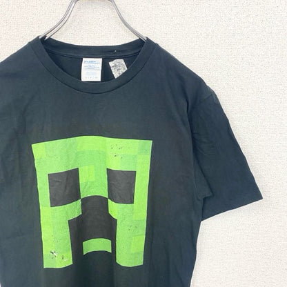 古着 used　Minecraft　マインクラフト　半袖ゲームプリントTシャツ　クルーネック　レトロ　キャラクター　黒　Sサイズ