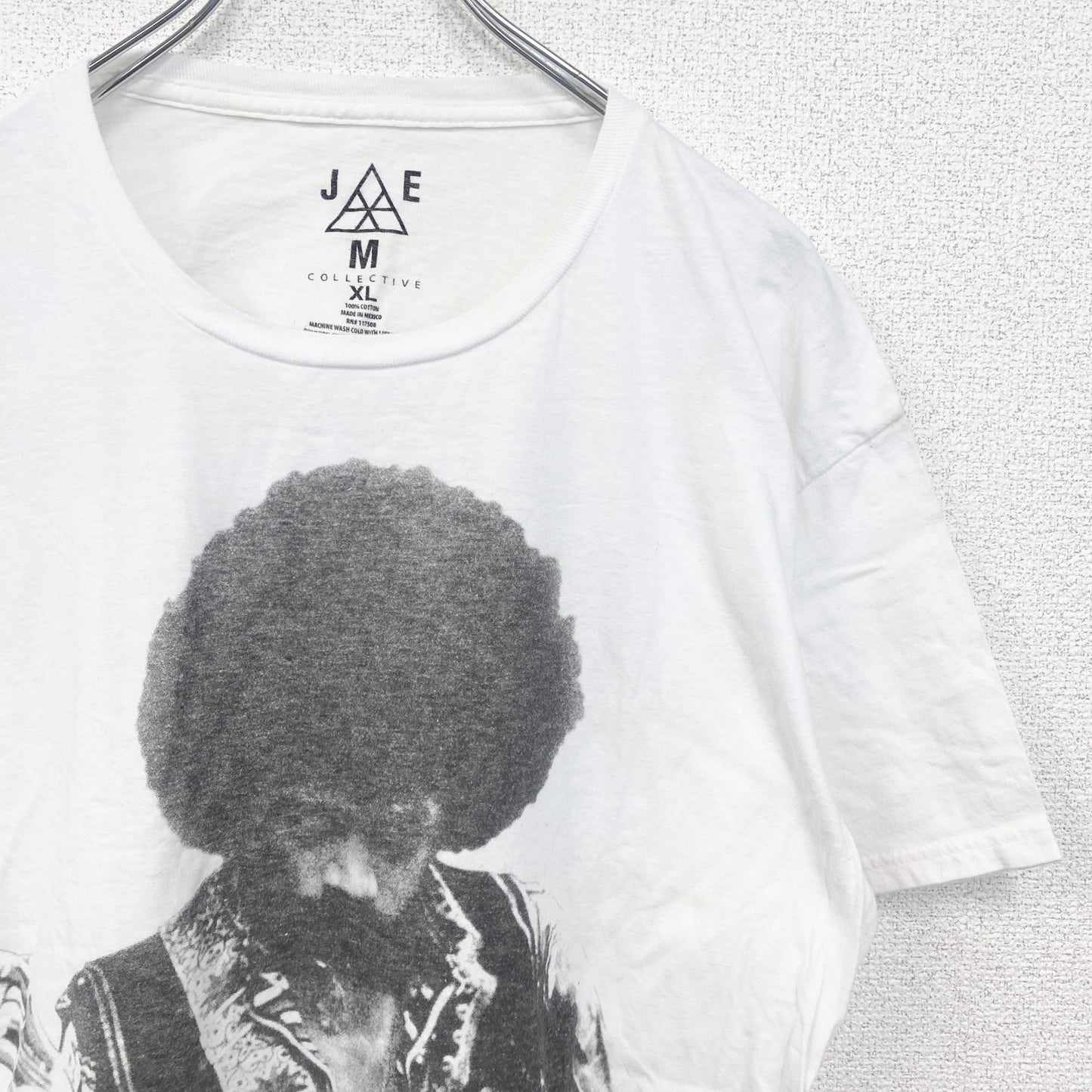 古着 used　半袖音楽プリントTシャツ　バンド　ジミヘン　ジミーヘンドリクス　白　ホワイト　クルーネック　レトロ　Lサイズ