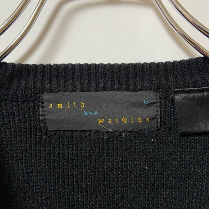 smithandwatkins　マルチカラーニットセーター　ボーダー柄　クルーネック　黒　ブラック　黄色　イエロー