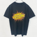 半袖プリントTシャツ　UNMASK　アメコミ風　デカロゴ　クルーネック　黒　ブラック