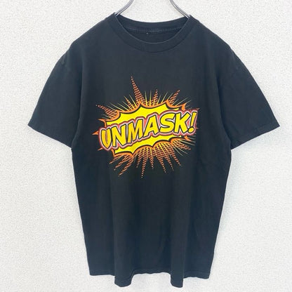 半袖プリントTシャツ　UNMASK　アメコミ風　デカロゴ　クルーネック　黒　ブラック