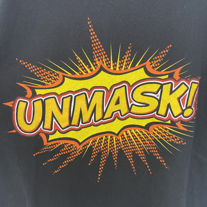 半袖プリントTシャツ　UNMASK　アメコミ風　デカロゴ　クルーネック　黒　ブラック
