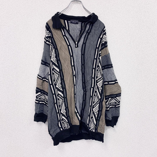 90s～　CLASSICAL CLOTHES COMPANY　COOGI風ニットセーター　3Dニット　ハーフジップニットセーター　総柄　マルチカラー　