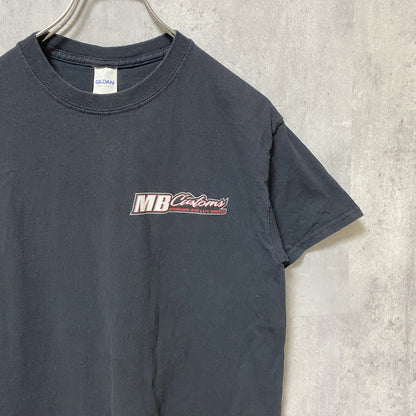 GILDAN　ギルダン　半袖プリントTシャツ　企業ロゴ　レーシングカー　両面プリント　クルーネック　黒　ブラック　Sサイズ