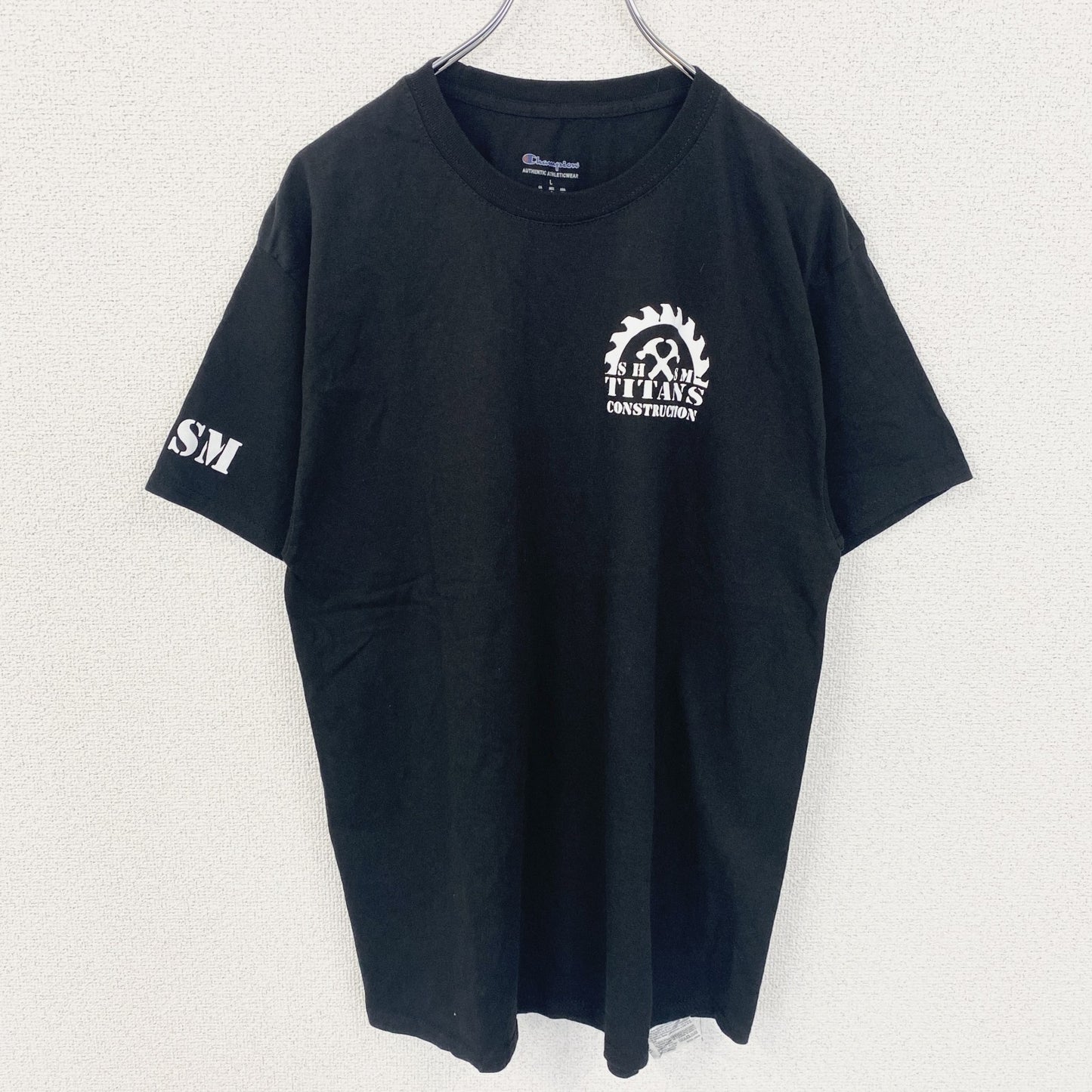 古着 used　Champion　チャンピオン　半袖ワンポイントプリントTシャツ　SHSM TITANS　黒　春夏服　Lサイズ