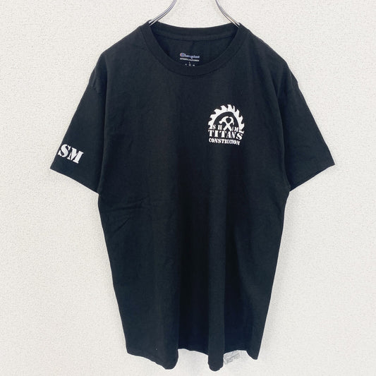 古着 used　Champion　チャンピオン　半袖ワンポイントプリントTシャツ　SHSM TITANS　黒　春夏服　Lサイズ