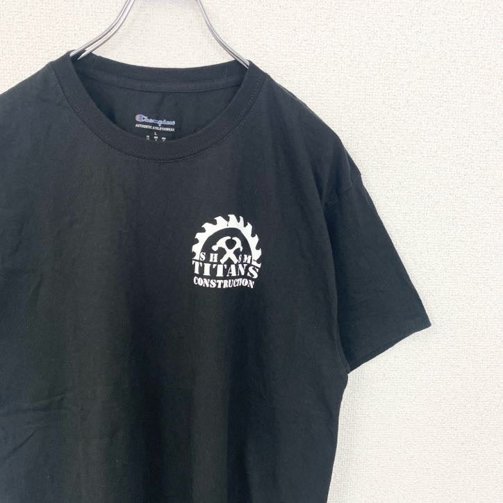 古着 used　Champion　チャンピオン　半袖ワンポイントプリントTシャツ　SHSM TITANS　黒　春夏服　Lサイズ